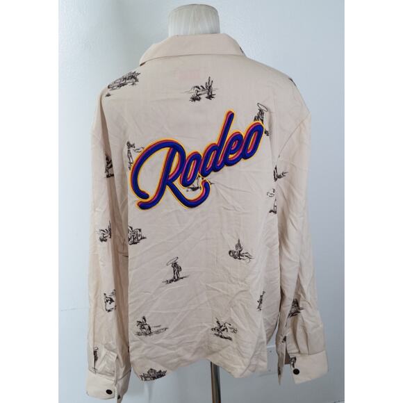 Dinner Service NY Jacket Large Rodeo Western Zip Collared Lightweight Cream